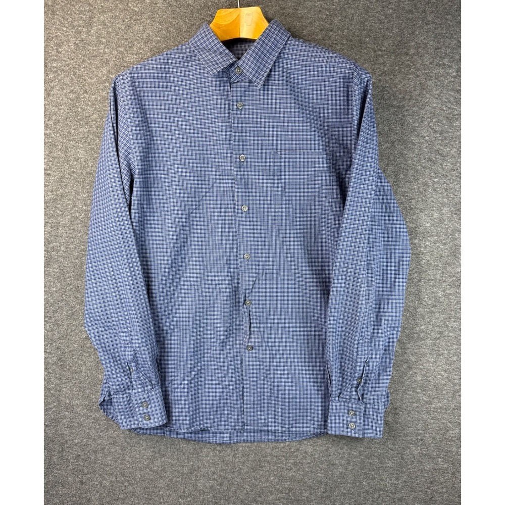 John Varvatos USA Blue Micro‎ Check Long Sleeve Button Down Career Shirt Mens L - Picture 2 of 10